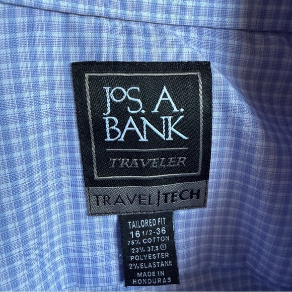 Jos A Bank Men’s Traveler Tailored Fit  L/S  16.5/36 Button Up Blue/purple Check - Picture 5 of 8